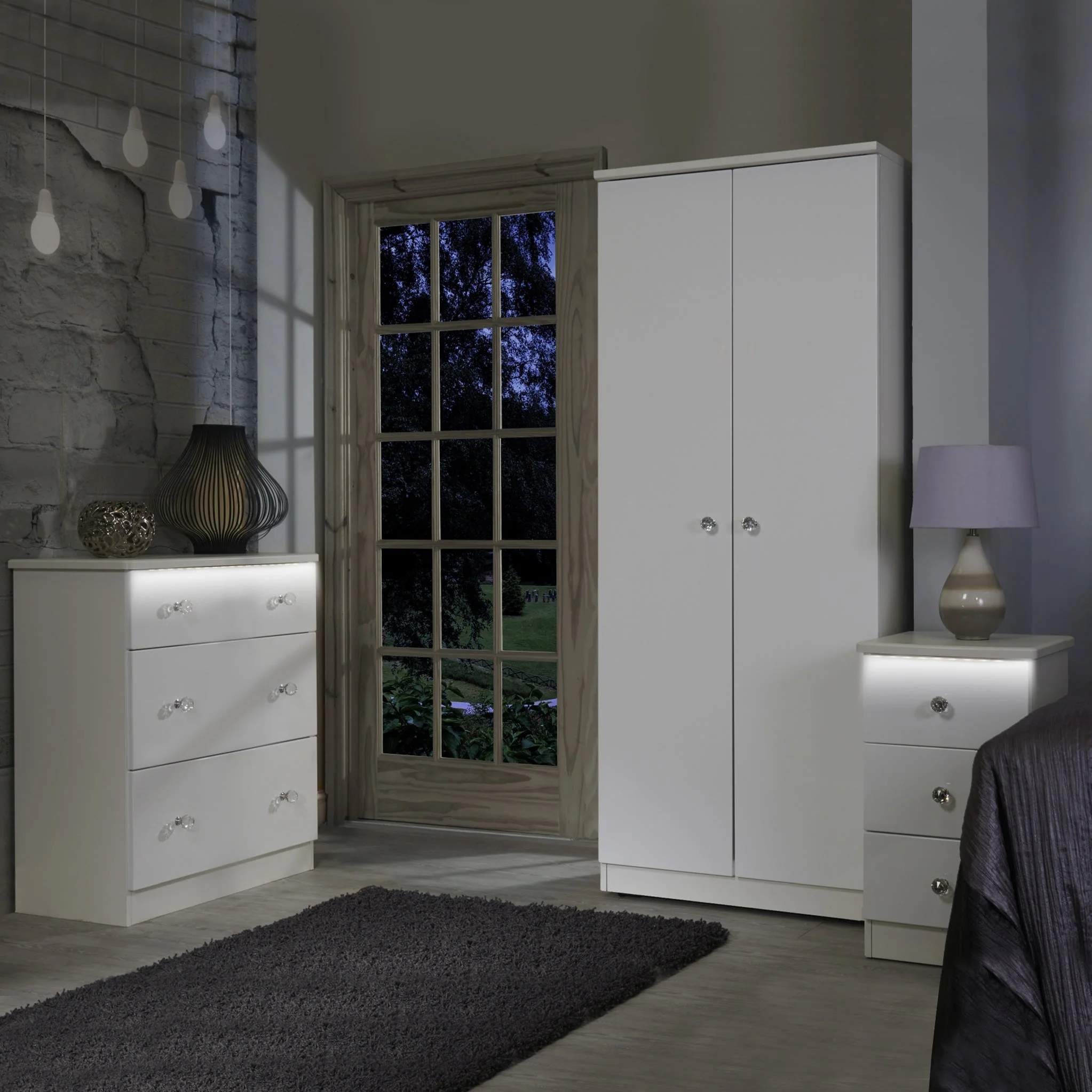 Aria White Gloss LED Lighting 3 Drawer Bedside Cabinet - Image 6
