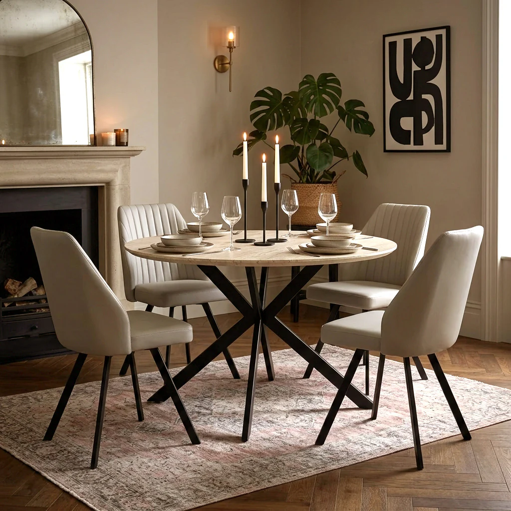 Barlo 120cm Travertine Effect Round Dining Table - Image 2