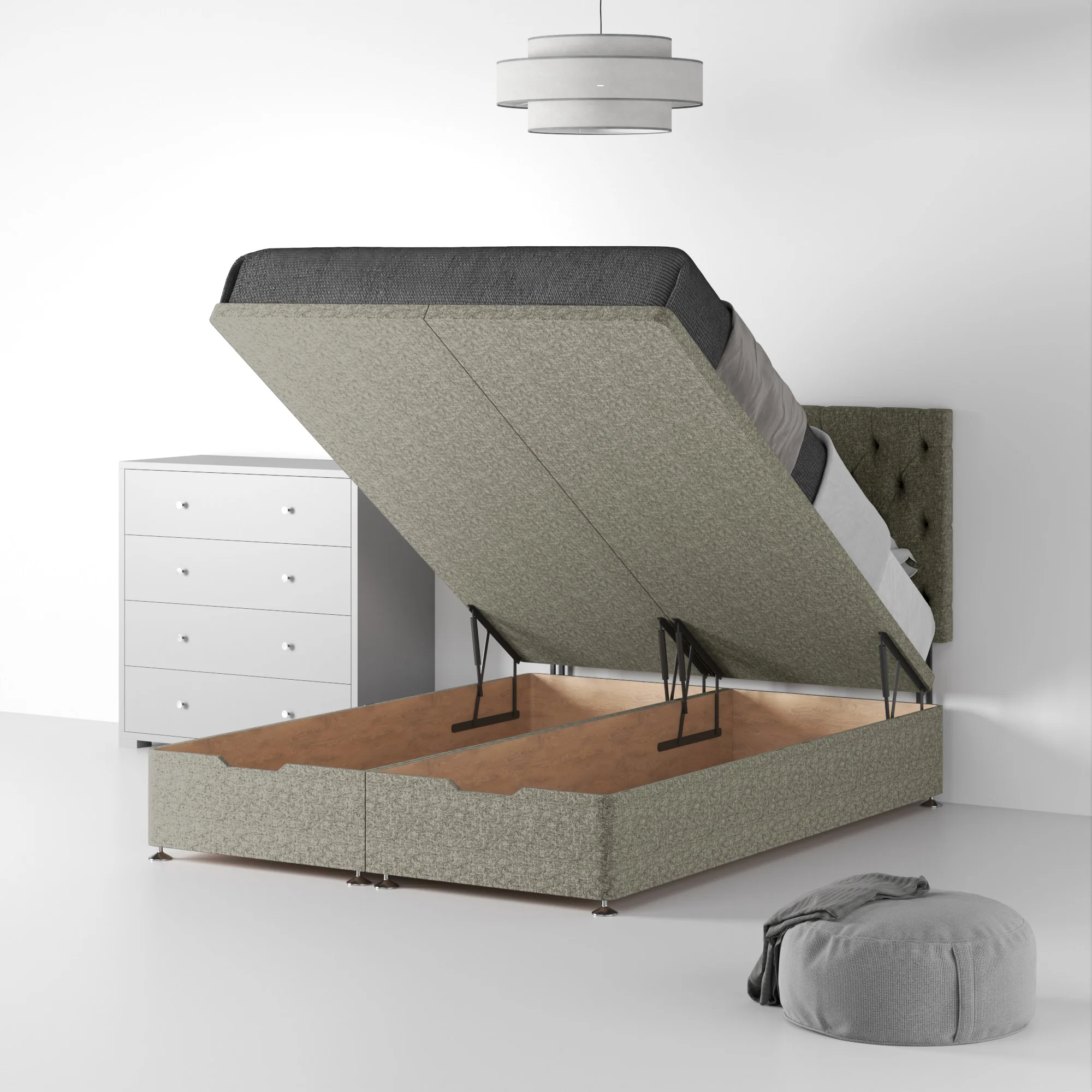Farrow Diamond Linen Ottoman Divan Bed and Headboard - Image 4