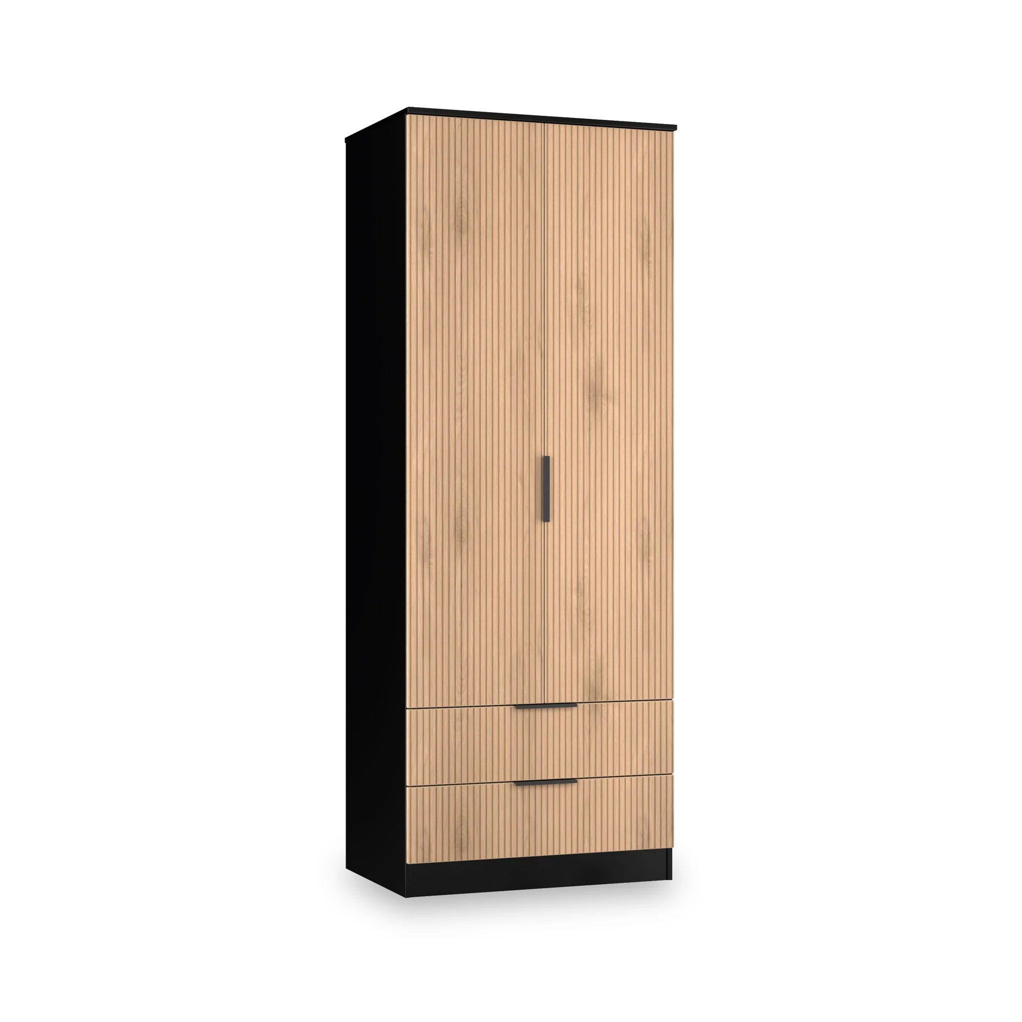 Jago Slatted Effect Tall 2 Door 2 Drawer Wardrobe