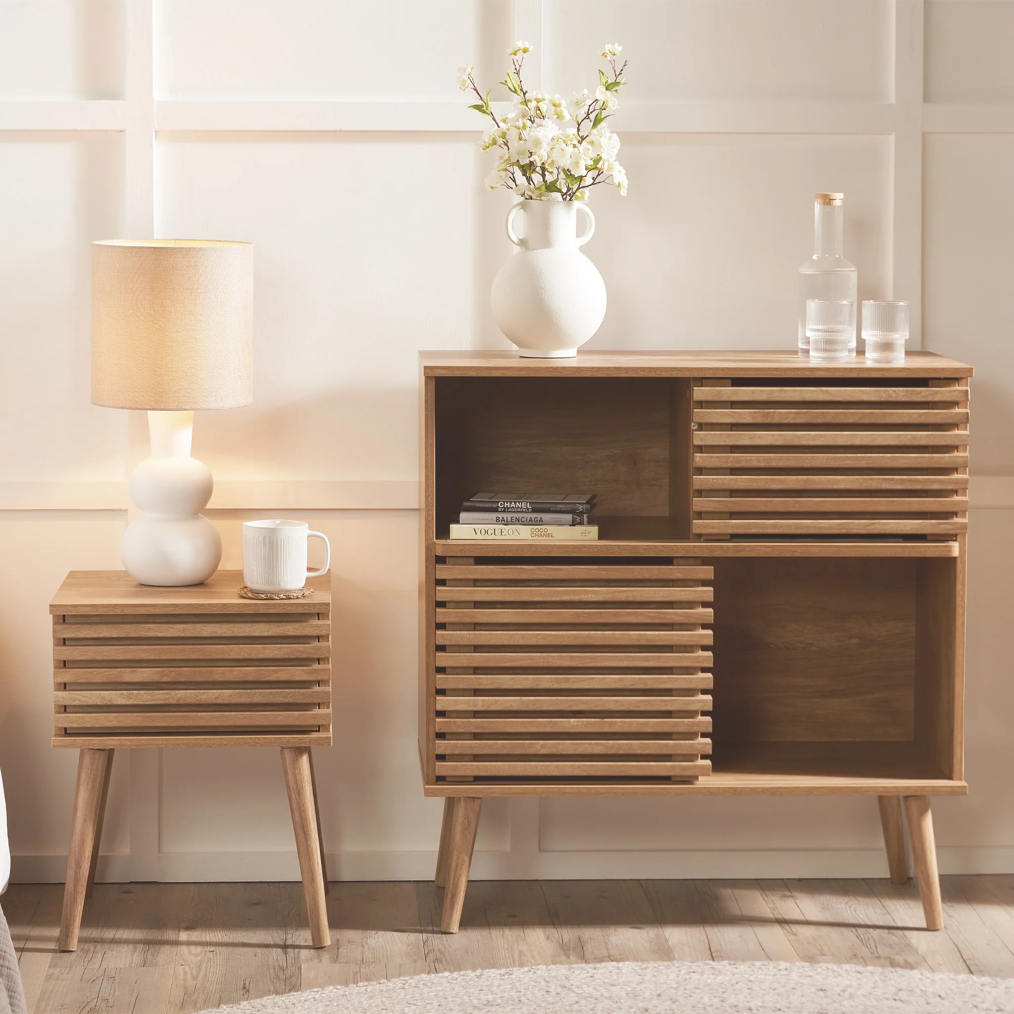Larvik Slatted Eucalyptus 1 Drawer Bedside Table - Image 7