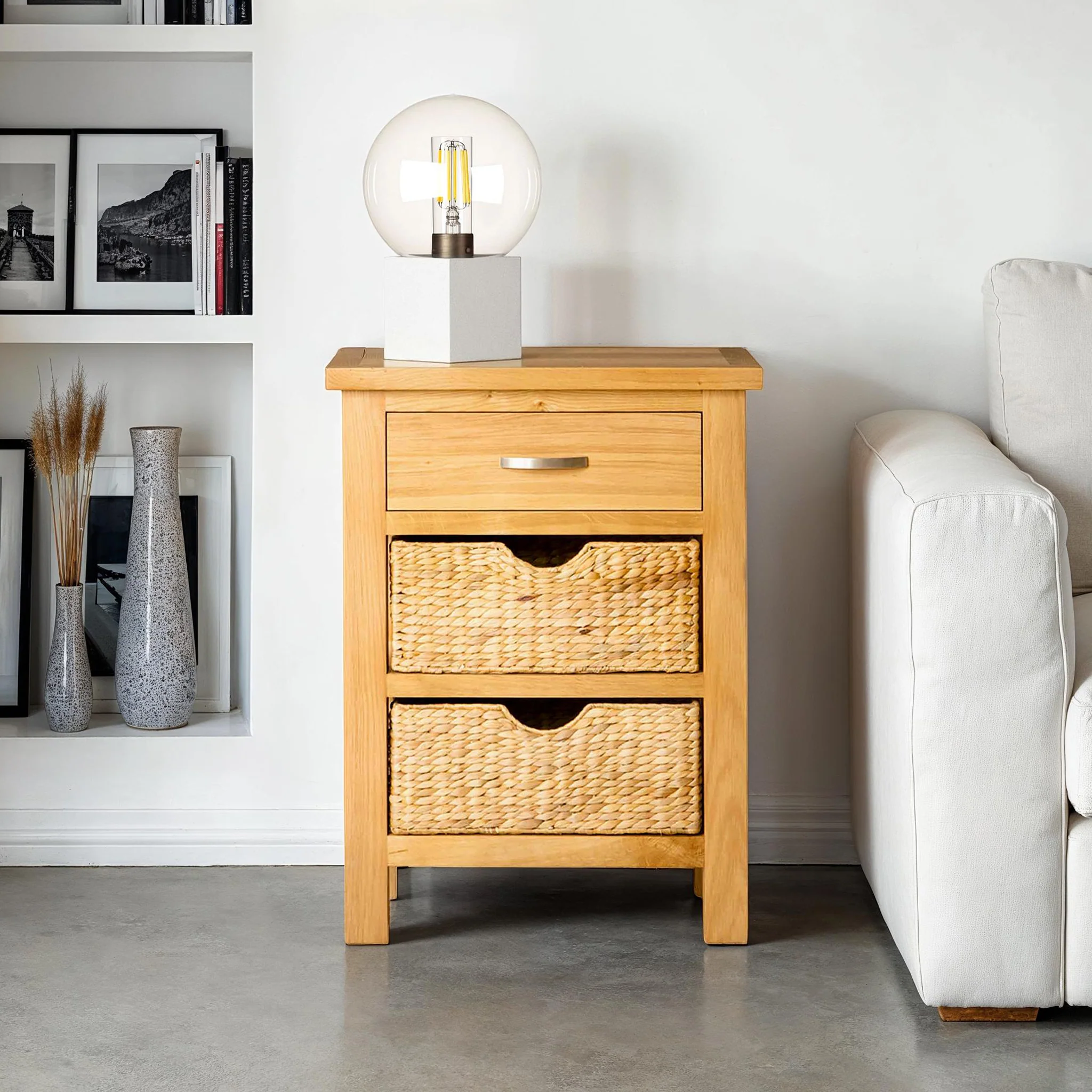 London Oak Telephone Table with Baskets - Image 2
