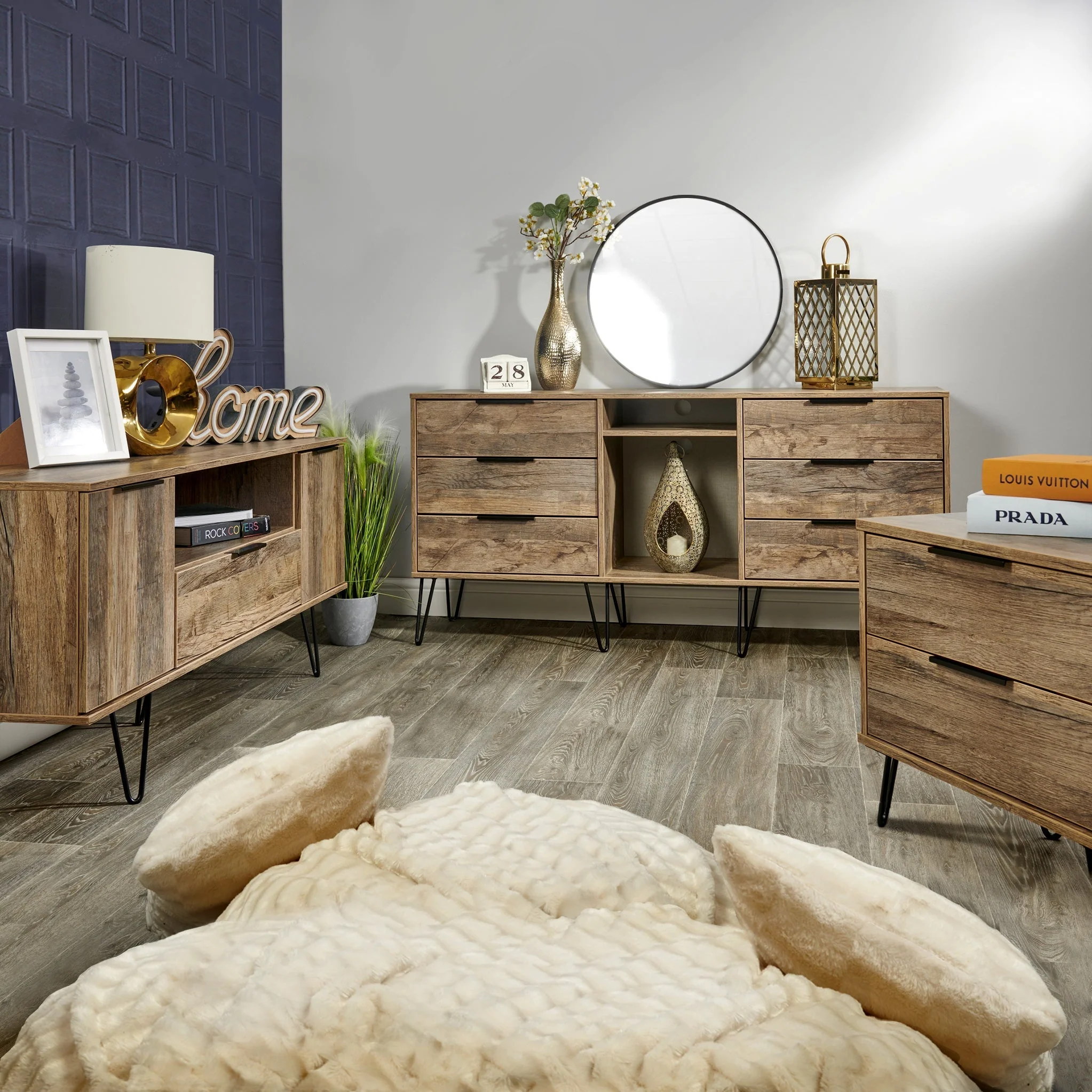 Moreno Rustic Oak 2 Drawer Side Table - Image 5