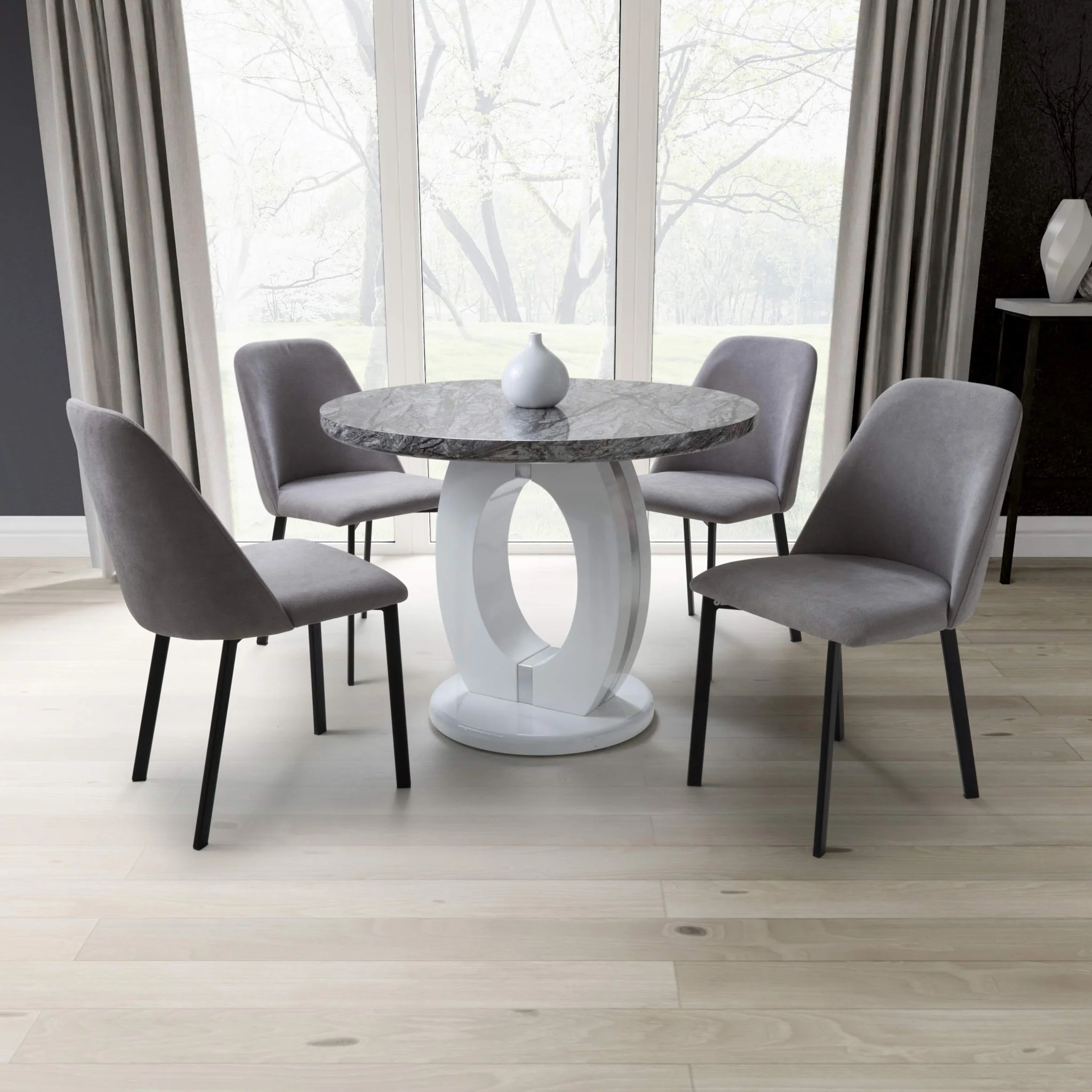 Pendeen 100cm Faux Marble Top Round Dining Table - Image 2