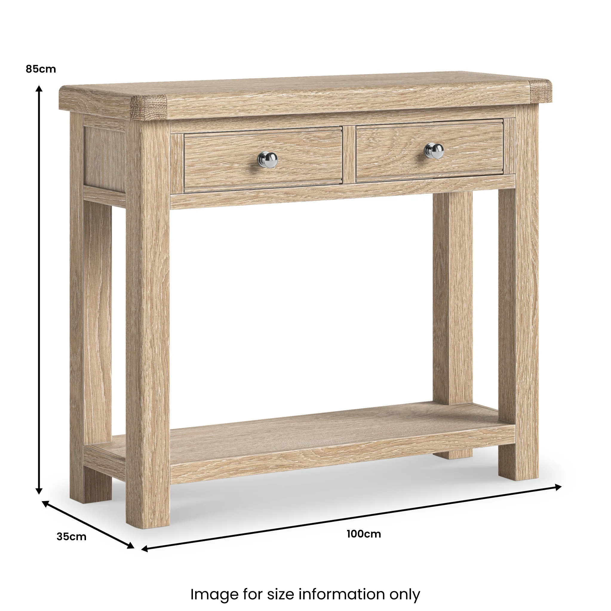 Portland Washed Oak 2 Drawer Console Table - Image 5