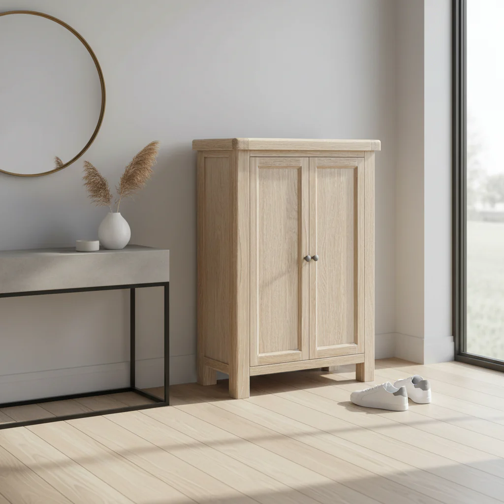 Portland Washed Shoe Storage Cupboard - Image 2