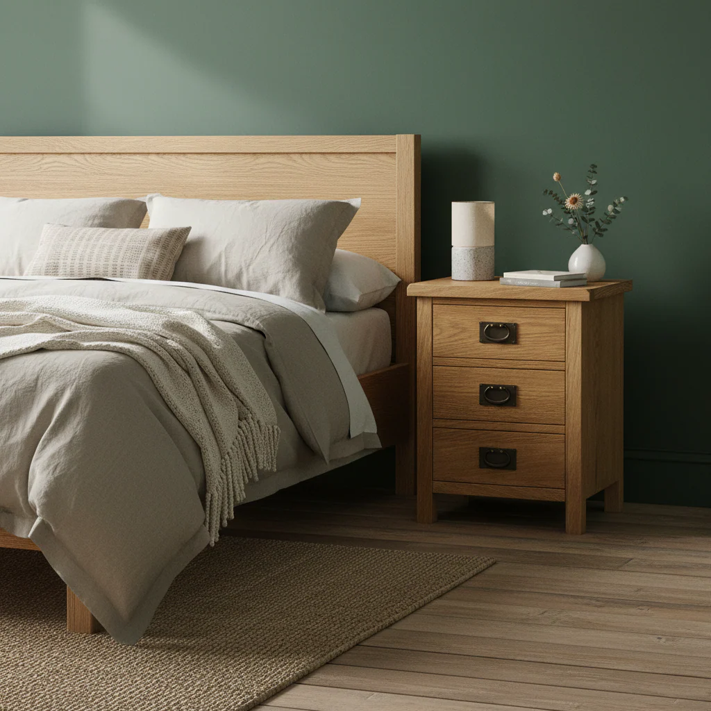 Surrey Oak XL 3 Drawer Bedside Table - Image 3